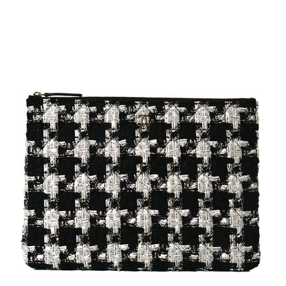 Chanel Tweed Quilted Medium Cosmetic Pouch Black Ecru White 1 of 8