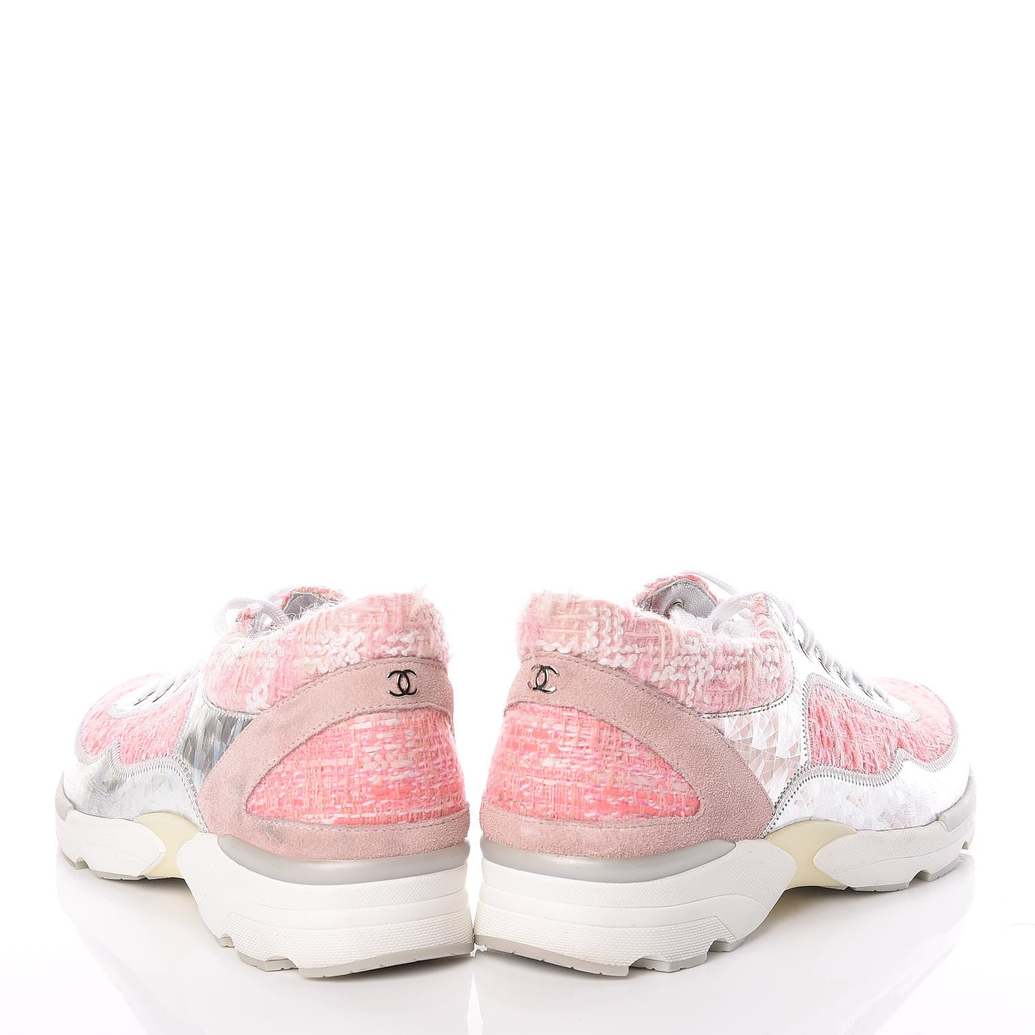 Chanel Tweed Suede Calfskin Sneakers 36 Silver Pink 5 of 12