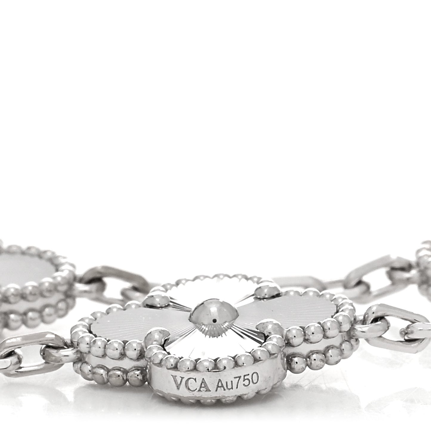 18K White Gold 5 Motifs Guilloche Vintage Alhambra Bracelet