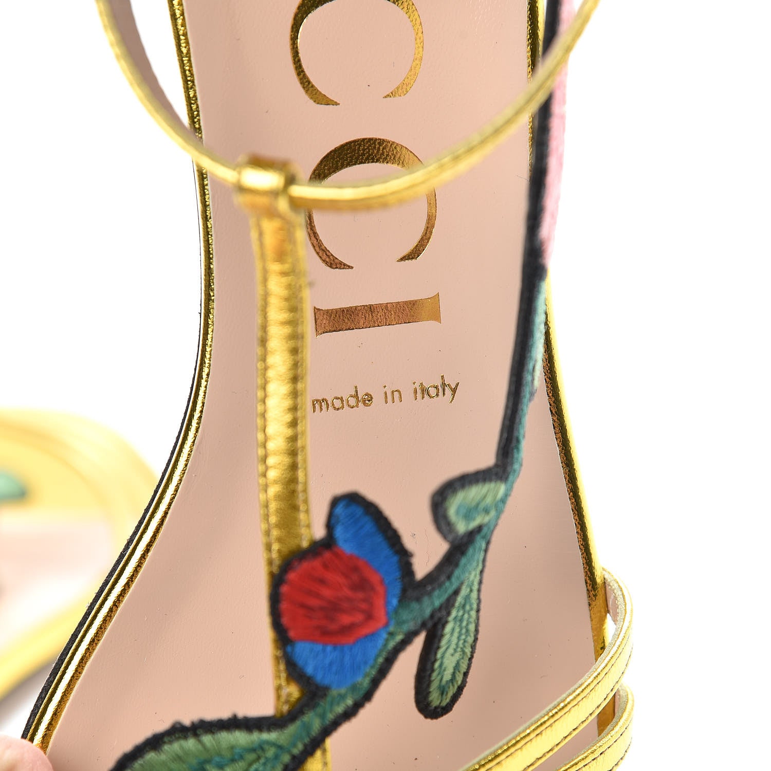 Gucci Metallic Nappa Ophelia T-Strap Flat Sandals 38.5 Gold 8 of 9