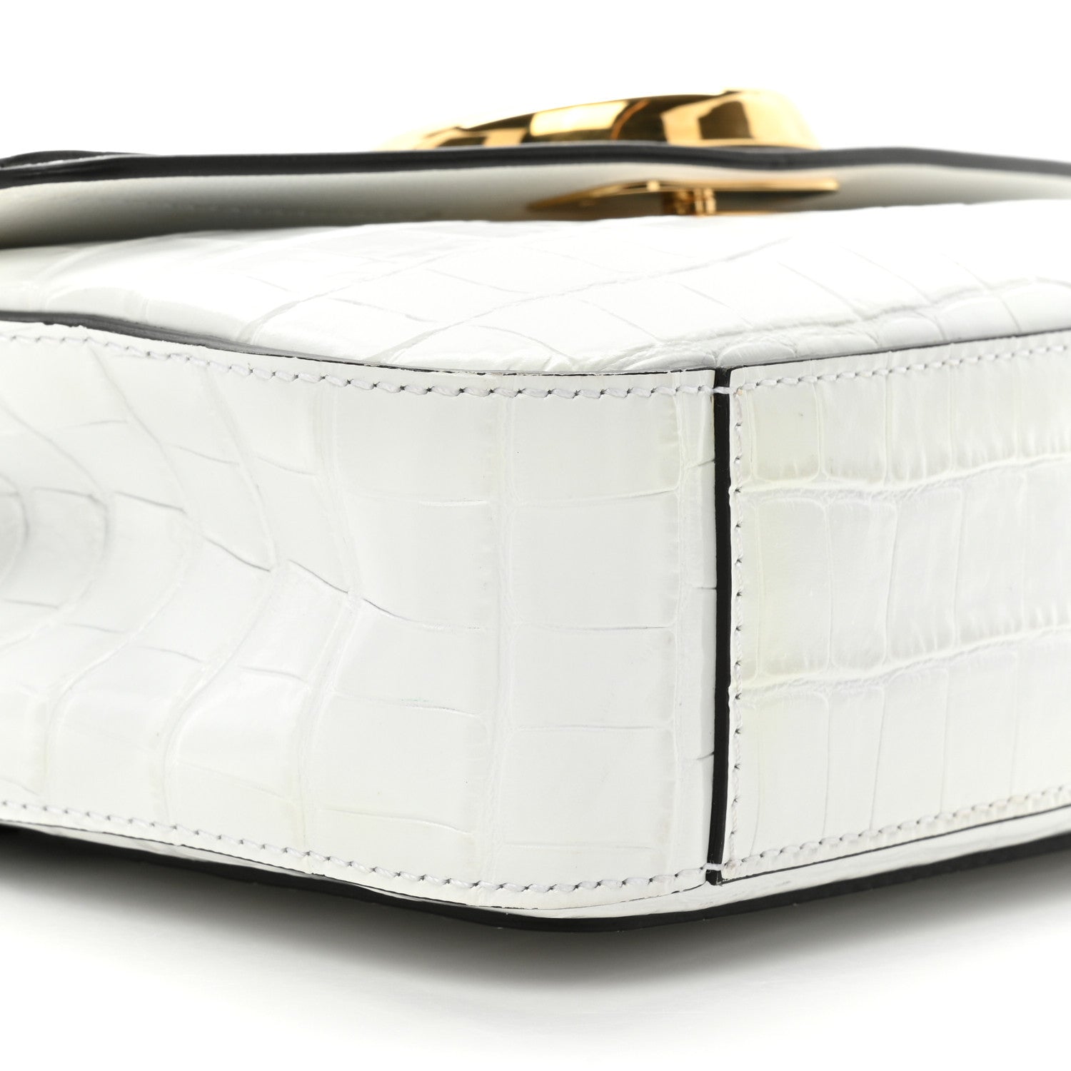 Chloe Calfskin Crocodile Embossed Small C Double Carry Brilliant White 9 of 11