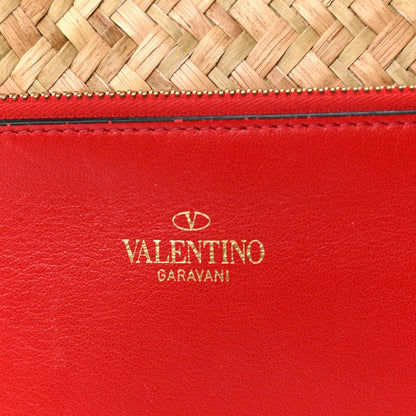 Valentino Garavani Raffia Medium Vlogo Escape Shopper Natural Black Rouge 6 of 13