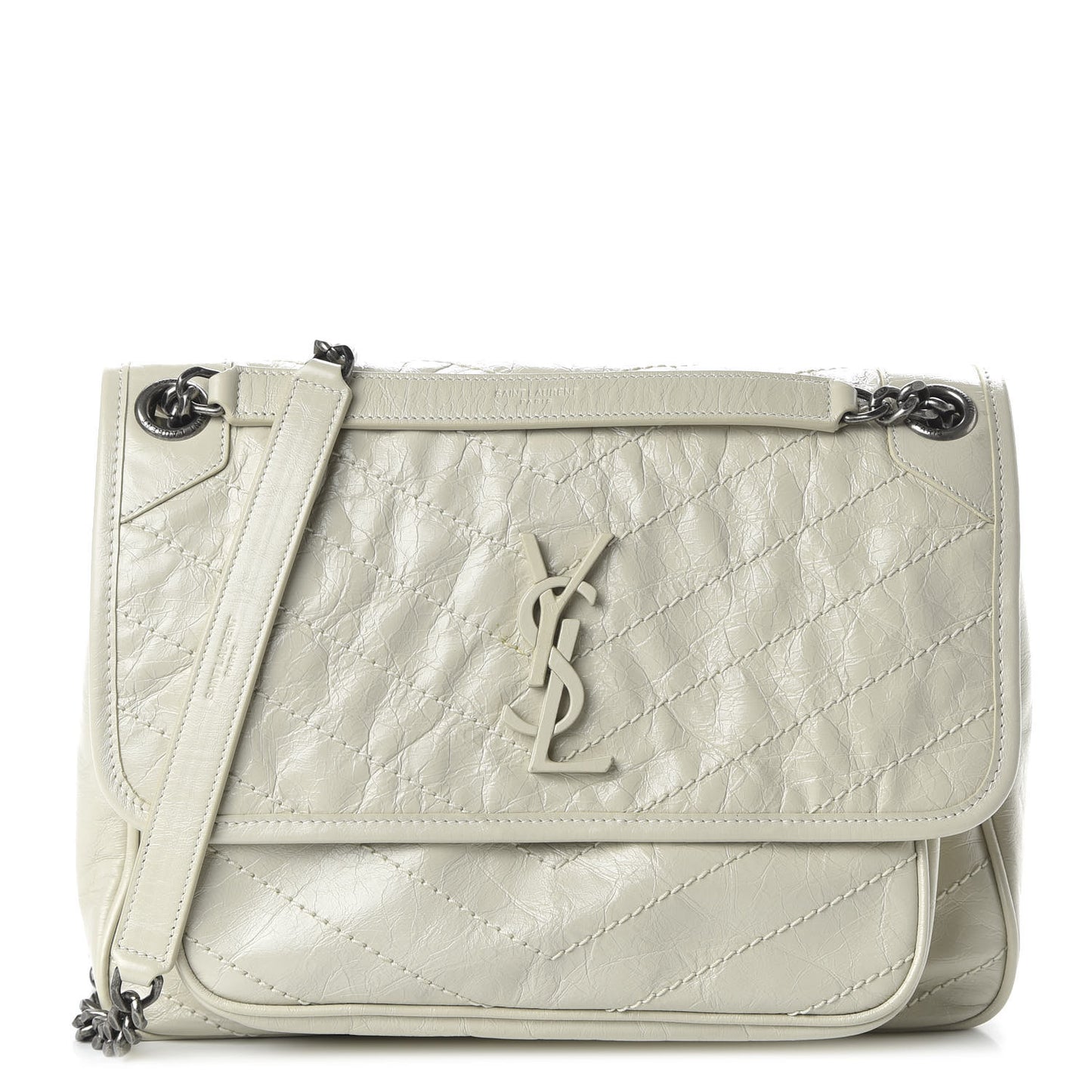 Crinkled Calfskin Matelasse Monogram Medium Niki Chain Satchel Ivory