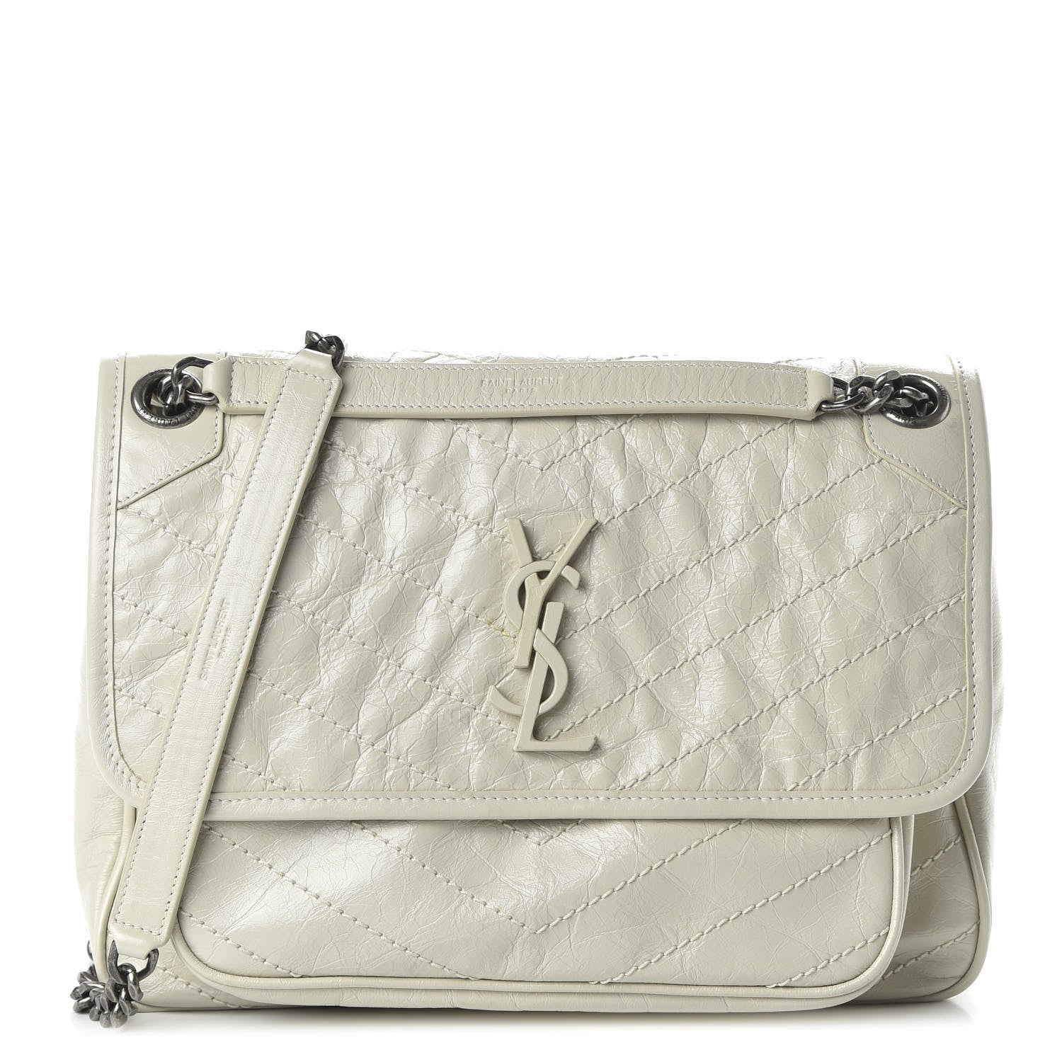 Saint Laurent Crinkled Calfskin Matelasse Monogram Medium Niki Chain Satchel Ivory 1 of 9