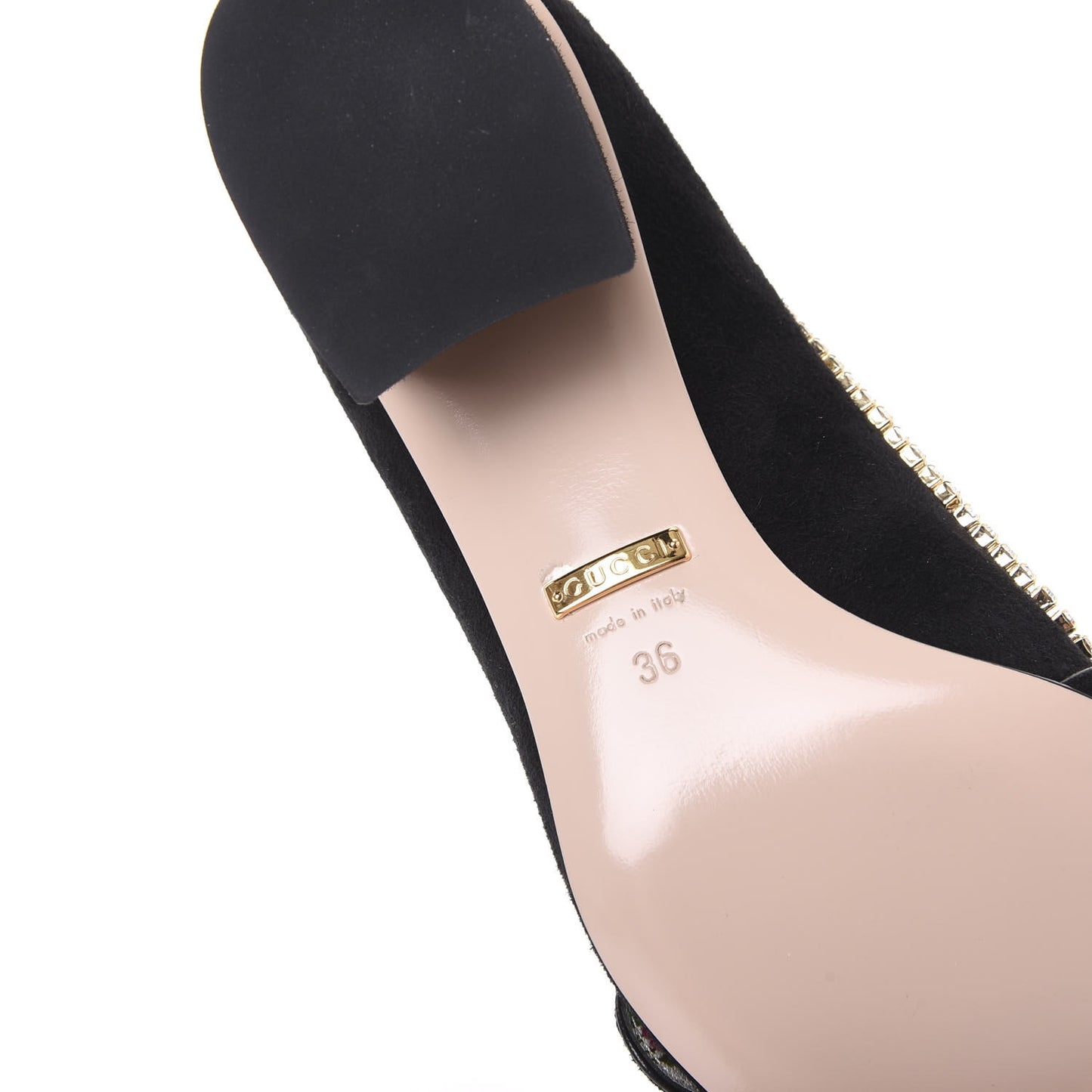 Kid Scamosciato Crystal GG Marmont Fringe 50mm Loafer Pumps 36 Black