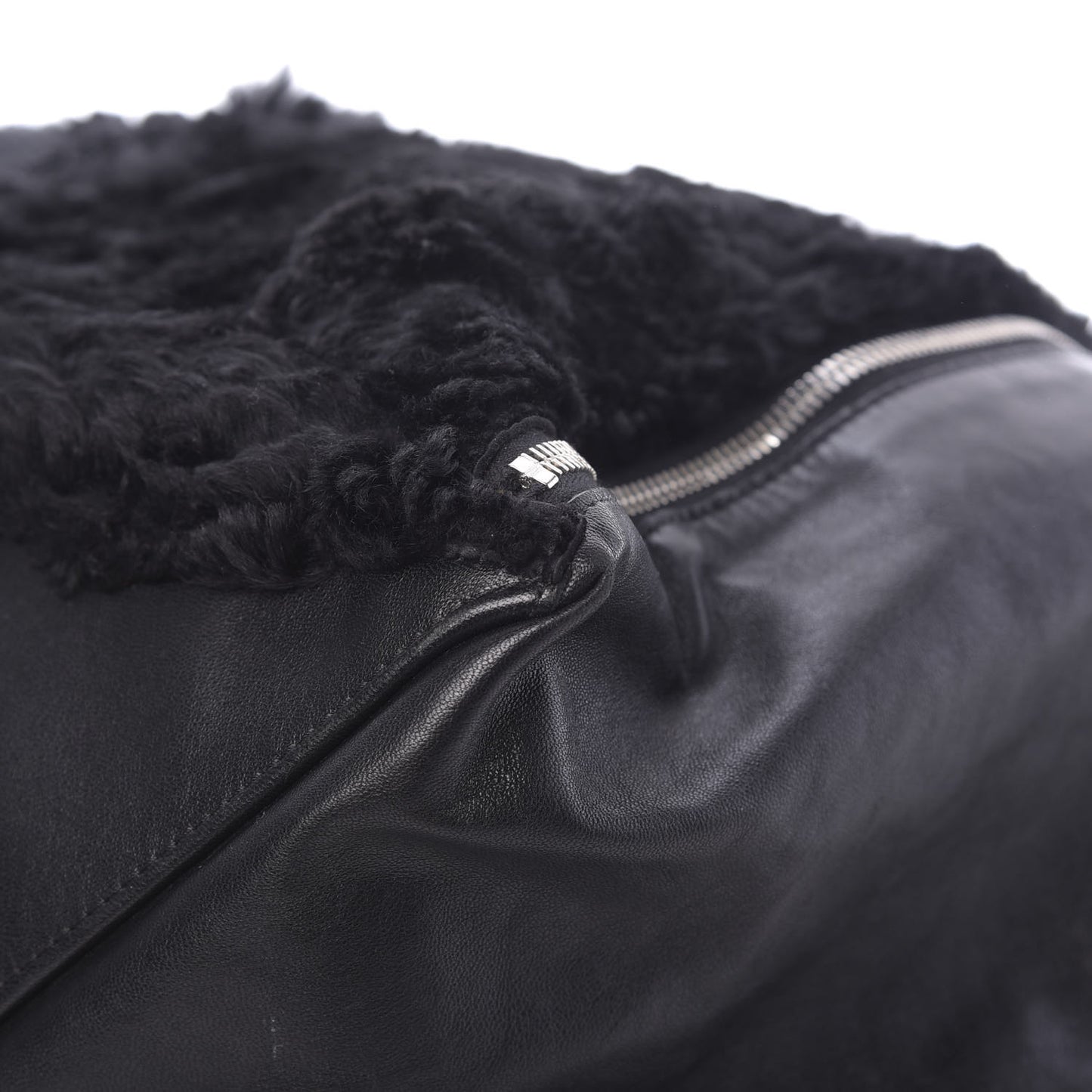 Shiny Smooth Calfskin Shearling Horizontal Cabas Zipper Tote Black