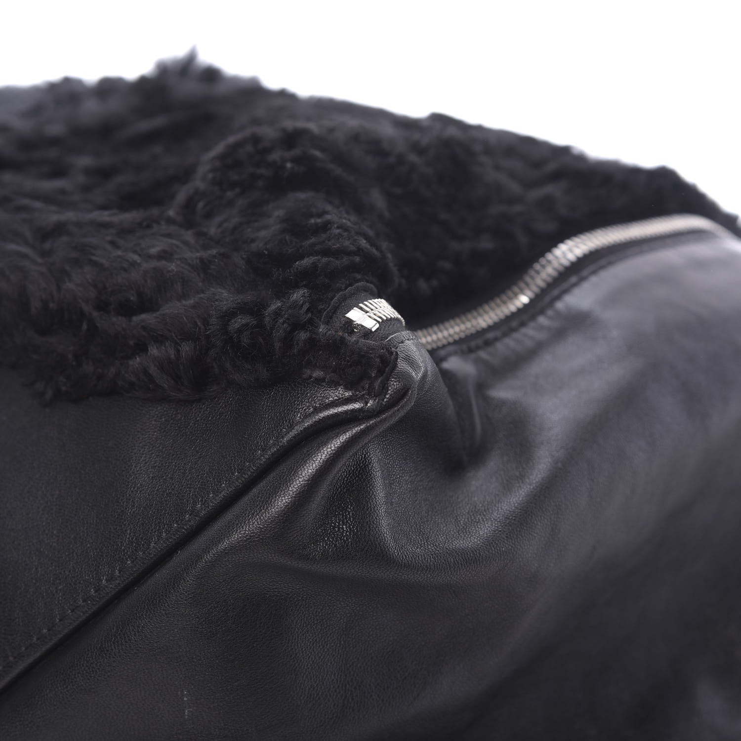Celine Shiny Smooth Calfskin Shearling Horizontal Cabas Zipper Tote Black 11 of 17
