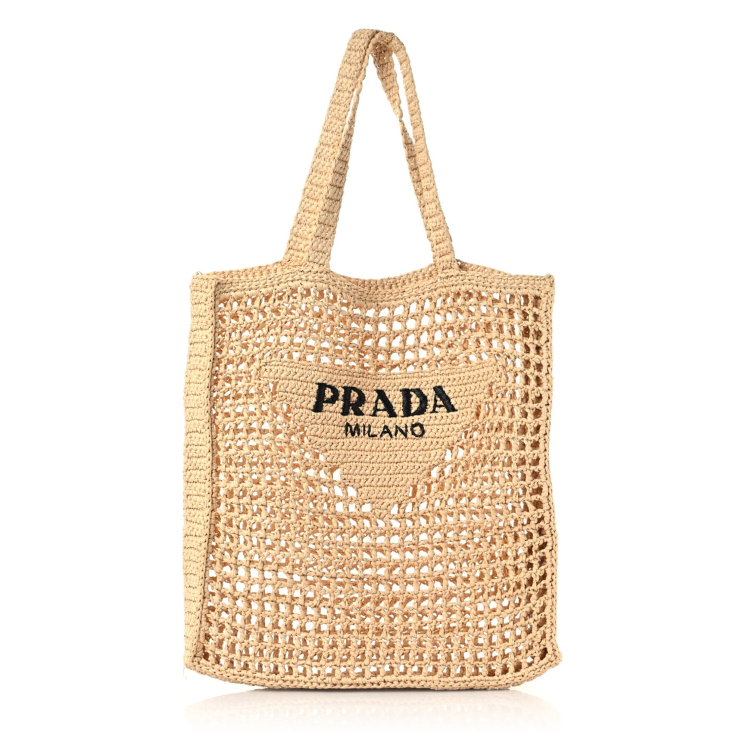 Yarn Raffia Effect Crochet Logo Embroidered Tote Bag Naturale