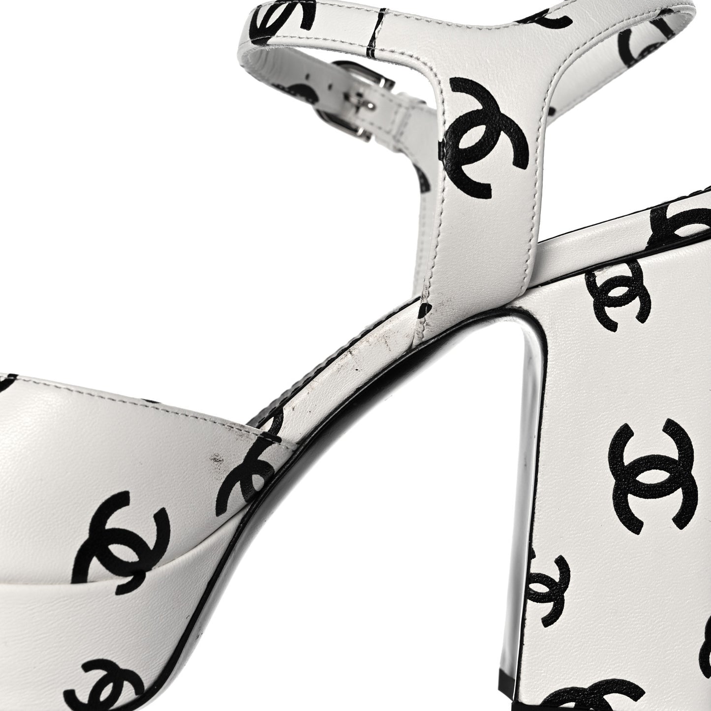 Printed Lambskin Coco Beach Platform Sandals 38 White Black