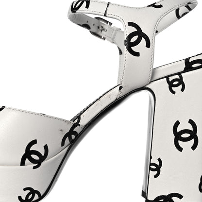 Chanel Printed Lambskin Coco Beach Platform Sandals 38 White Black 9 of 11