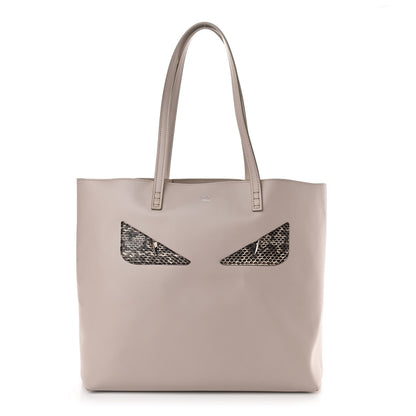 Fendi Vitello Ginevra Elaphe Monster Eyes Shopping Tote Grigio Polvere Naturale 1 of 10