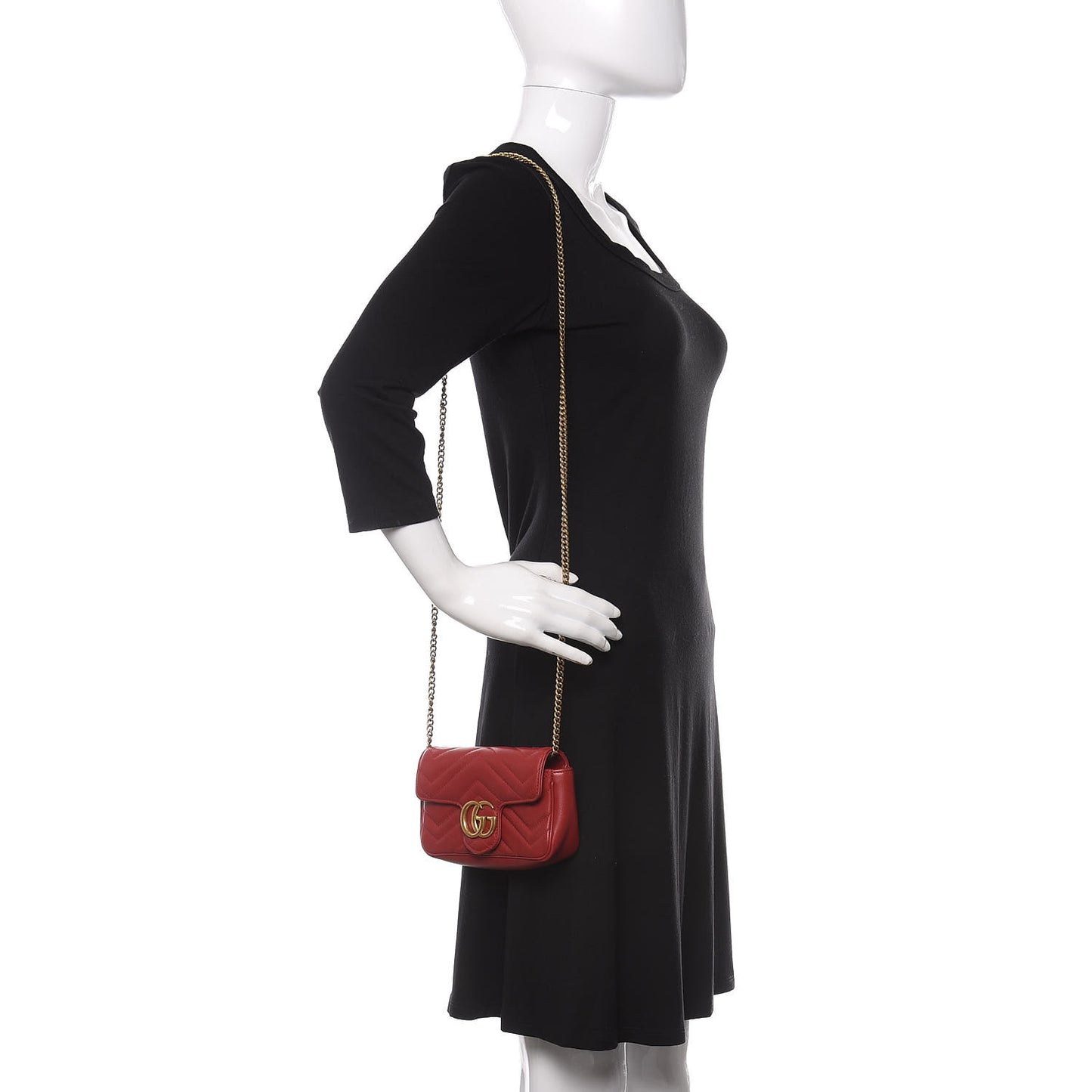 Calfskin Matelasse Super Mini GG Marmont Shoulder Bag Hibiscus Red