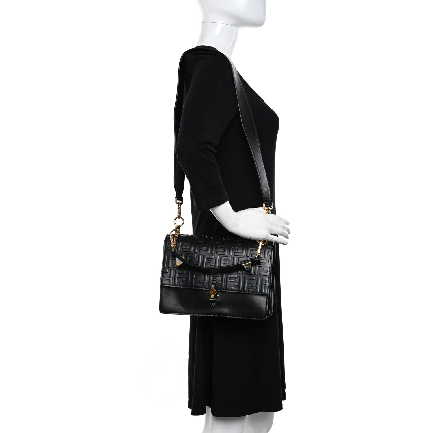 Fendi Vitello Liberty FF 1974 Embossed Kan I Shoulder Bag Black 2 of 12
