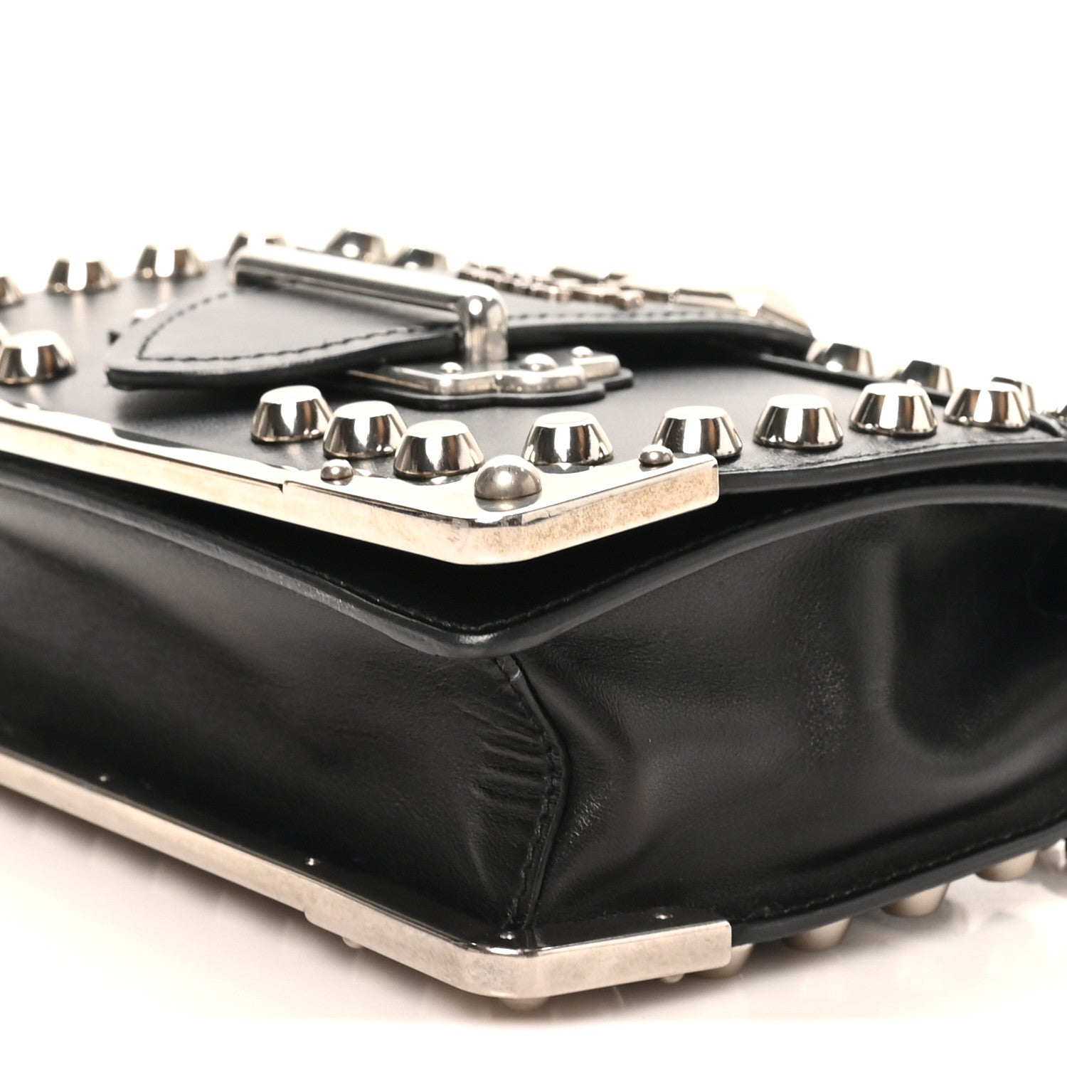 Prada City Calf Saffiano Studded Cahier Bag Black 9 of 10
