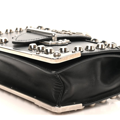Prada City Calf Saffiano Studded Cahier Bag Black 9 of 10