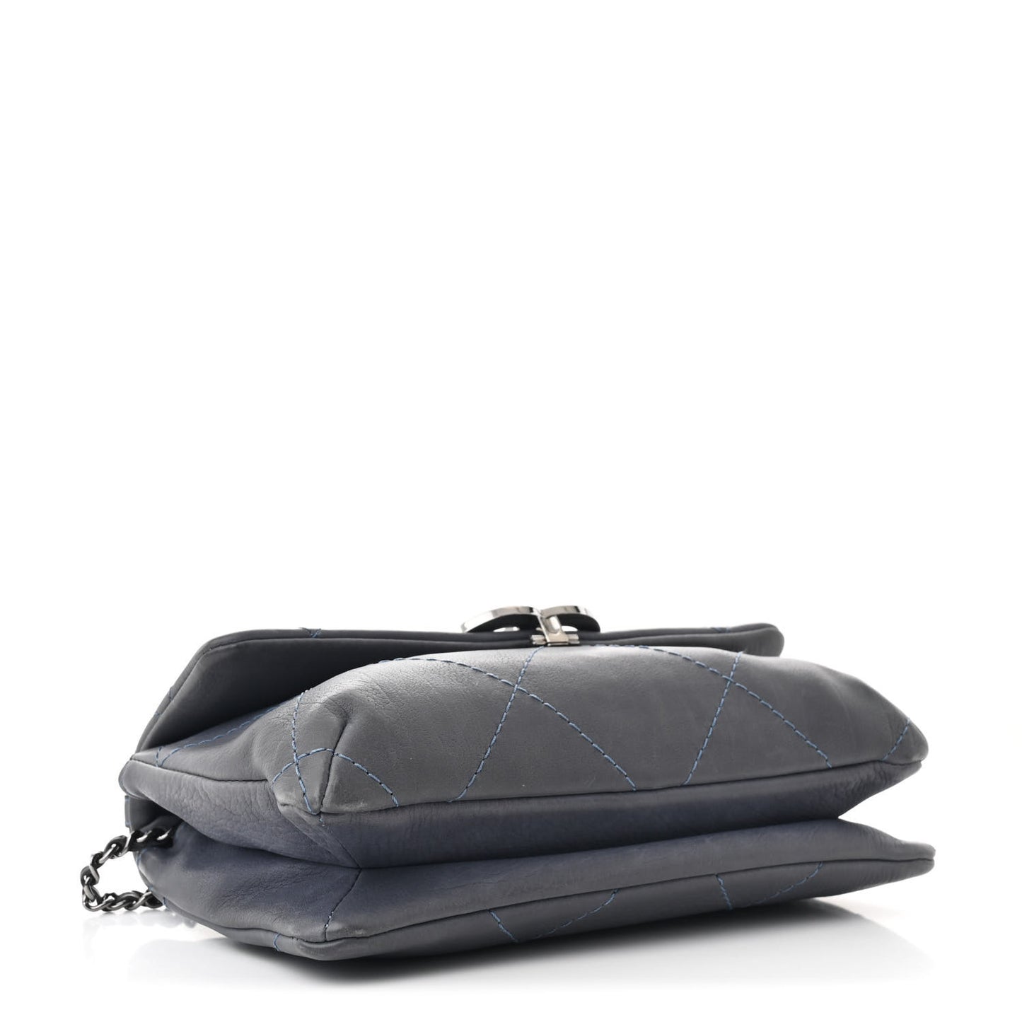 Washed Calfskin Diamond Stitch Hamptons Clutch With Chain Blue