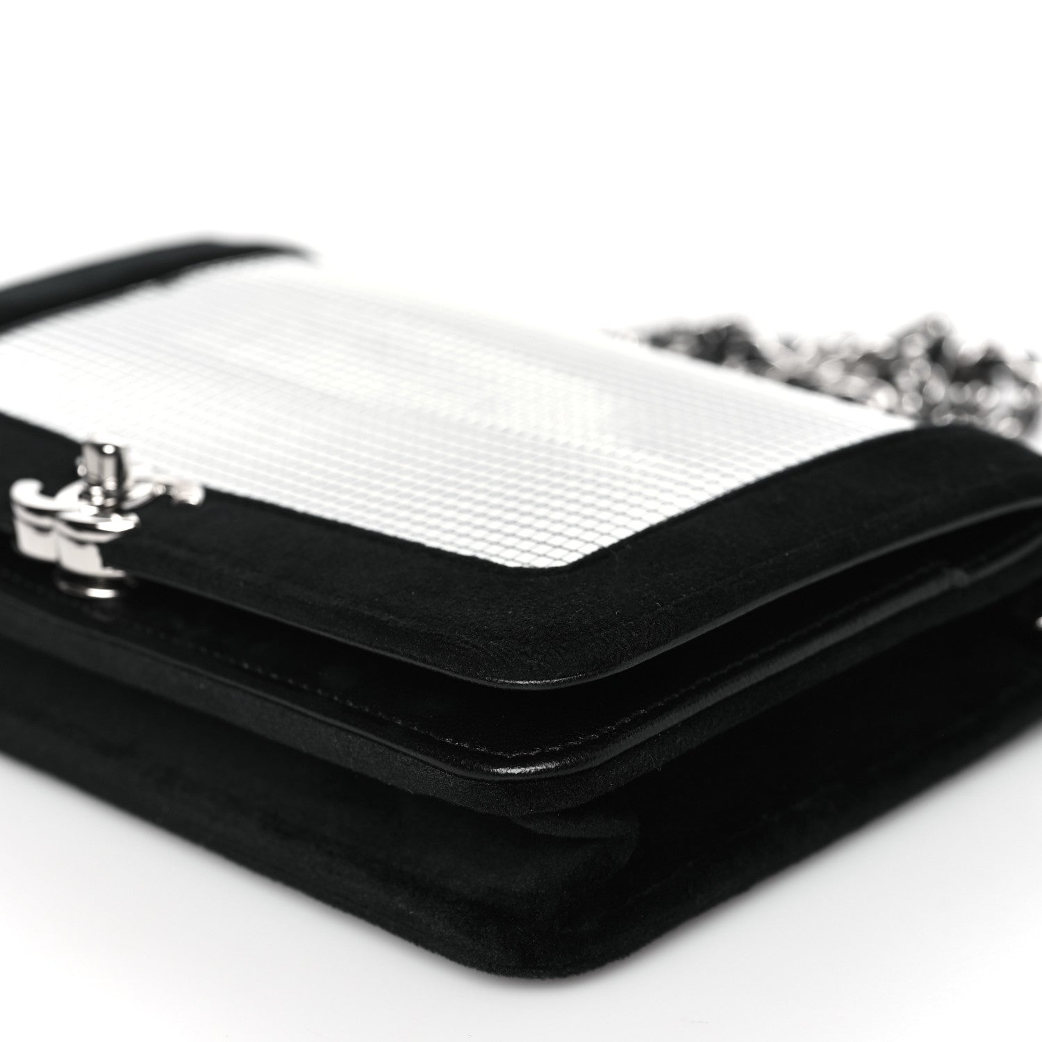Chanel Velvet Mirror Embellished Boy Wallet On Chain WOC Argent 11 of 12