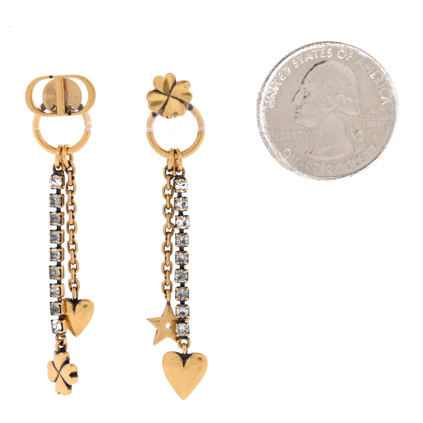 Crystal CD Dangle Chain Earrings Gold