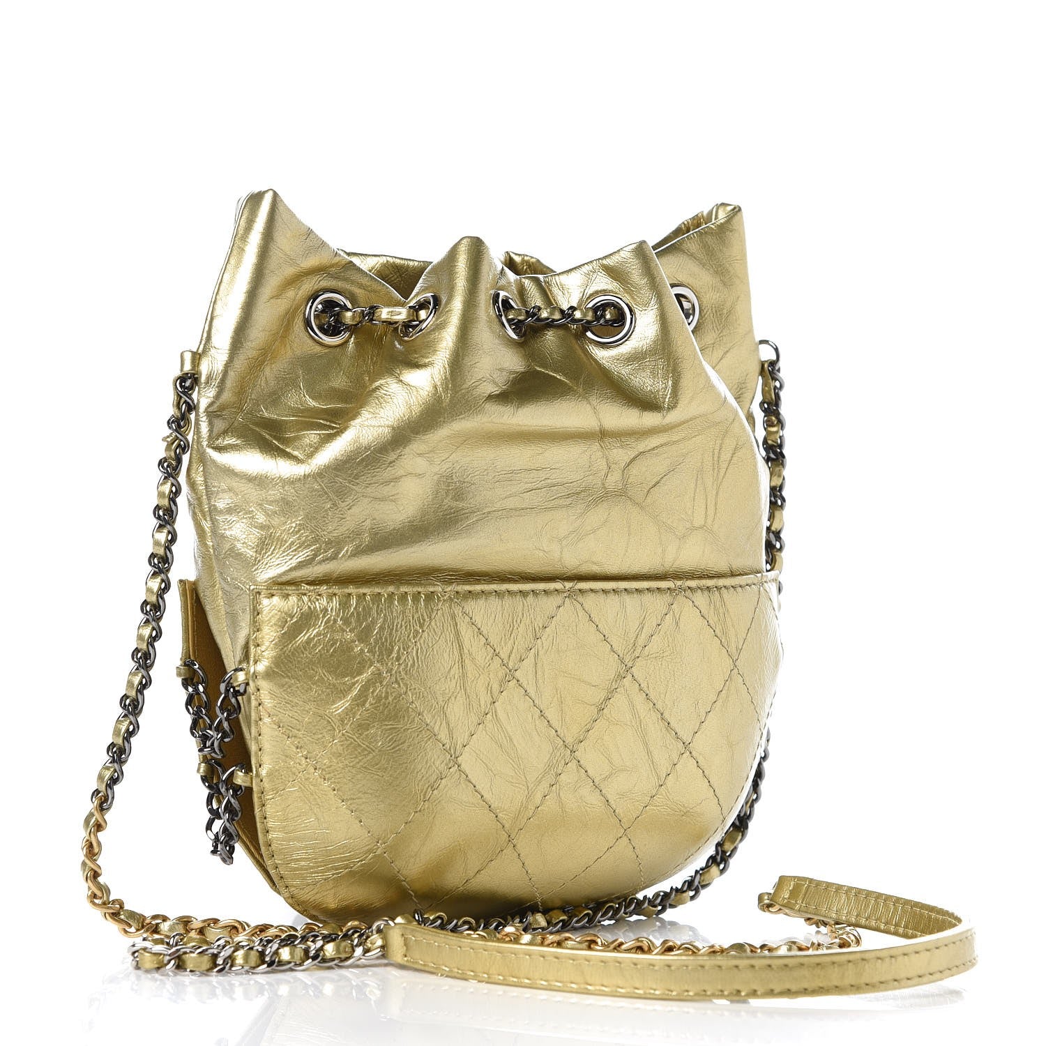 Chanel Metallic Aged Calfskin Quilted Small Gabrielle Bucket Gold 3 of 8