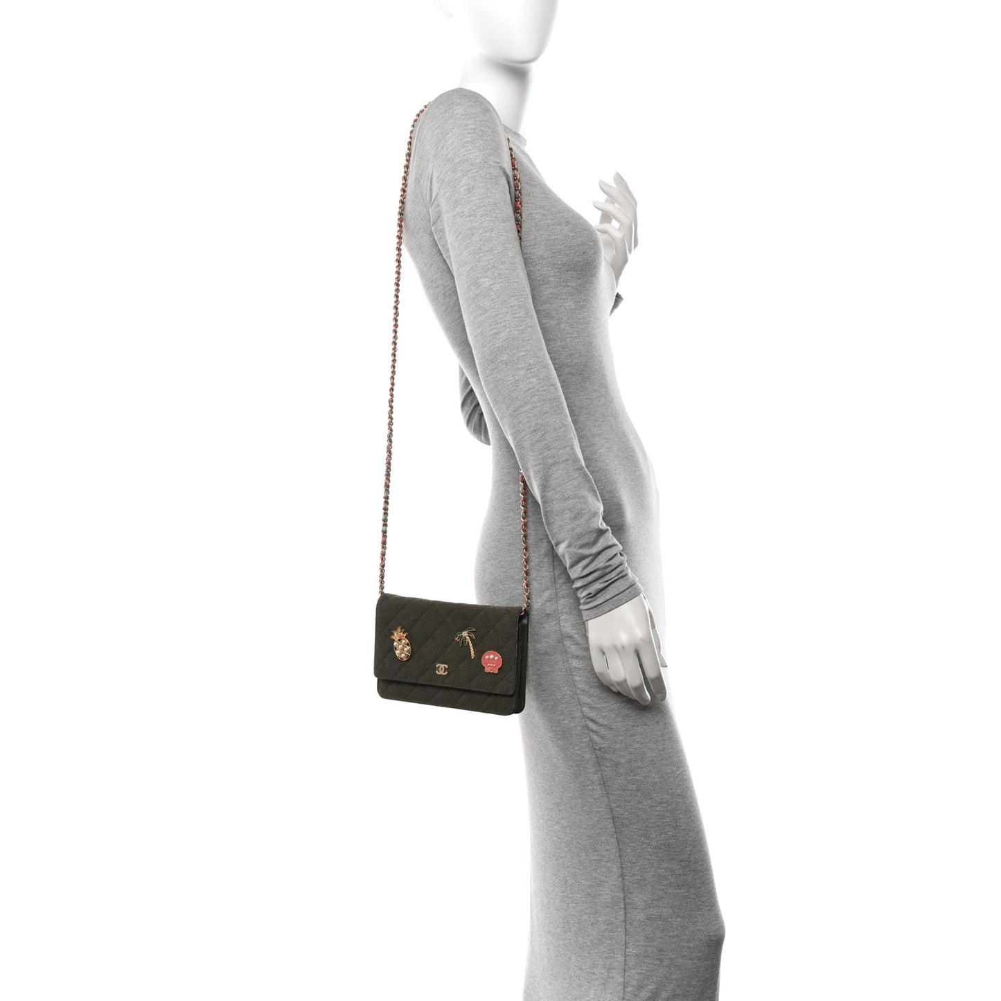 Canvas Quilted Coco Cuba Charms Wallet on Chain WOC Khaki