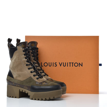 Louis Vuitton Suede Calfskin Monogram Laureate Platform Desert Boots 38.5 Beige 17 of 17