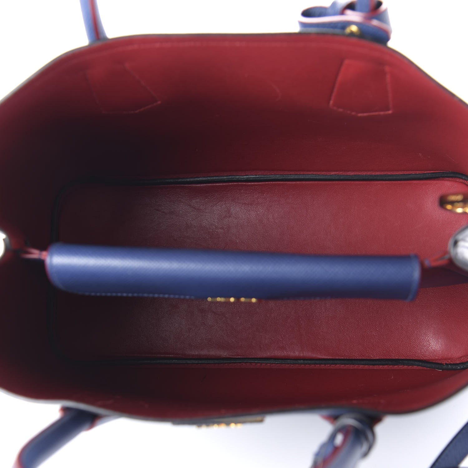 Prada Saffiano Cuir Small Double Bag Ink Blue Fire Engine Red 5 of 9