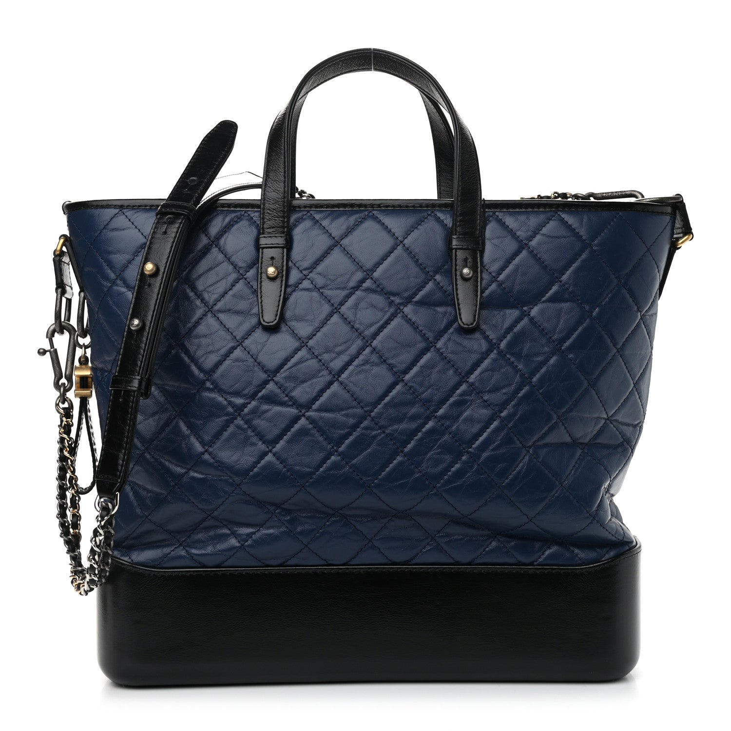 Chanel Aged Calfskin Quilted Large Gabrielle Shopping Tote Navy Black 1 of 10