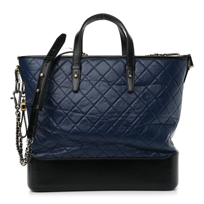Chanel Aged Calfskin Quilted Large Gabrielle Shopping Tote Navy Black 1 of 10