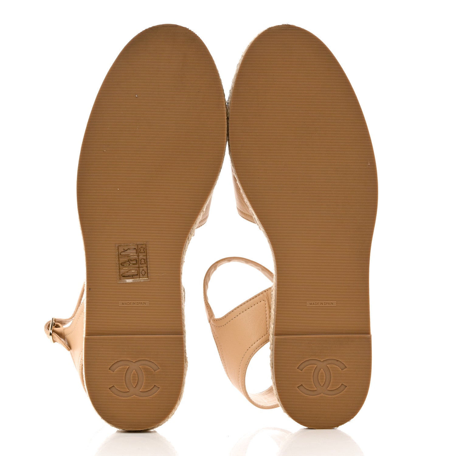 Chanel Lambskin Cap Toe CC Espadrille Sandals 38 Beige Black 5 of 10