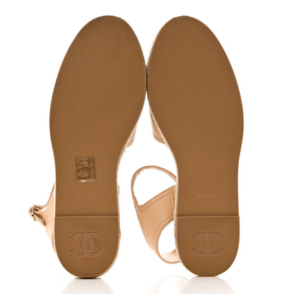 Chanel Lambskin Cap Toe CC Espadrille Sandals 38 Beige Black 5 of 10