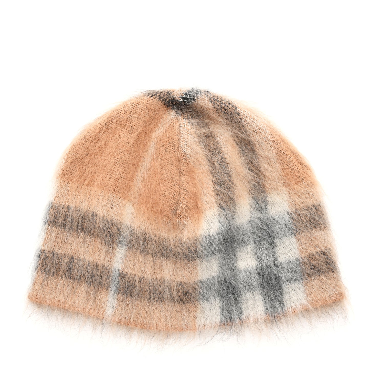Mohair Giant Check Beanie Hat Beige
