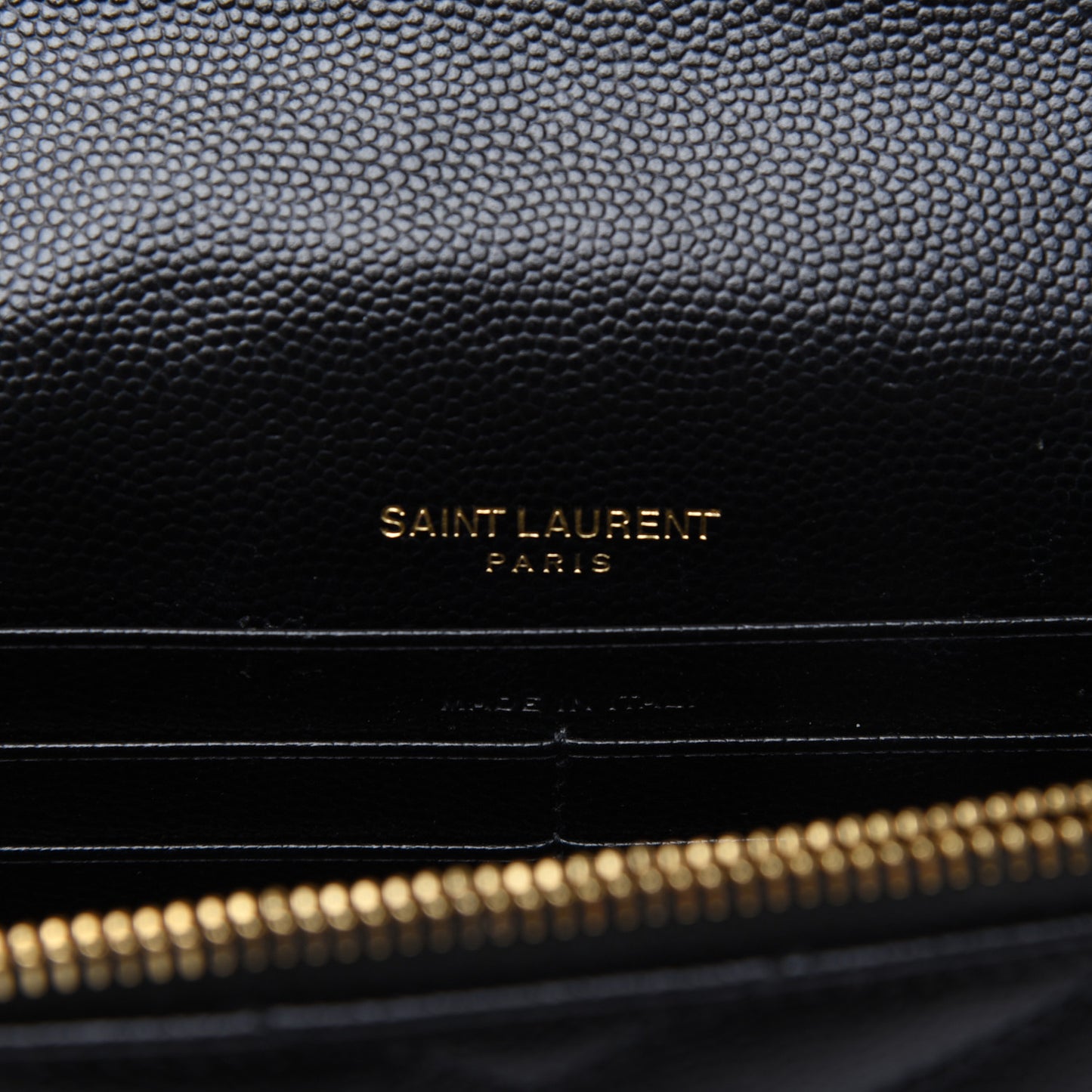 Grain De Poudre Matelasse Chevron Monogram Envelope Chain Wallet Black