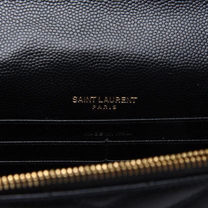 Saint Laurent Grain De Poudre Matelasse Chevron Monogram Envelope Chain Wallet Black 8 of 14