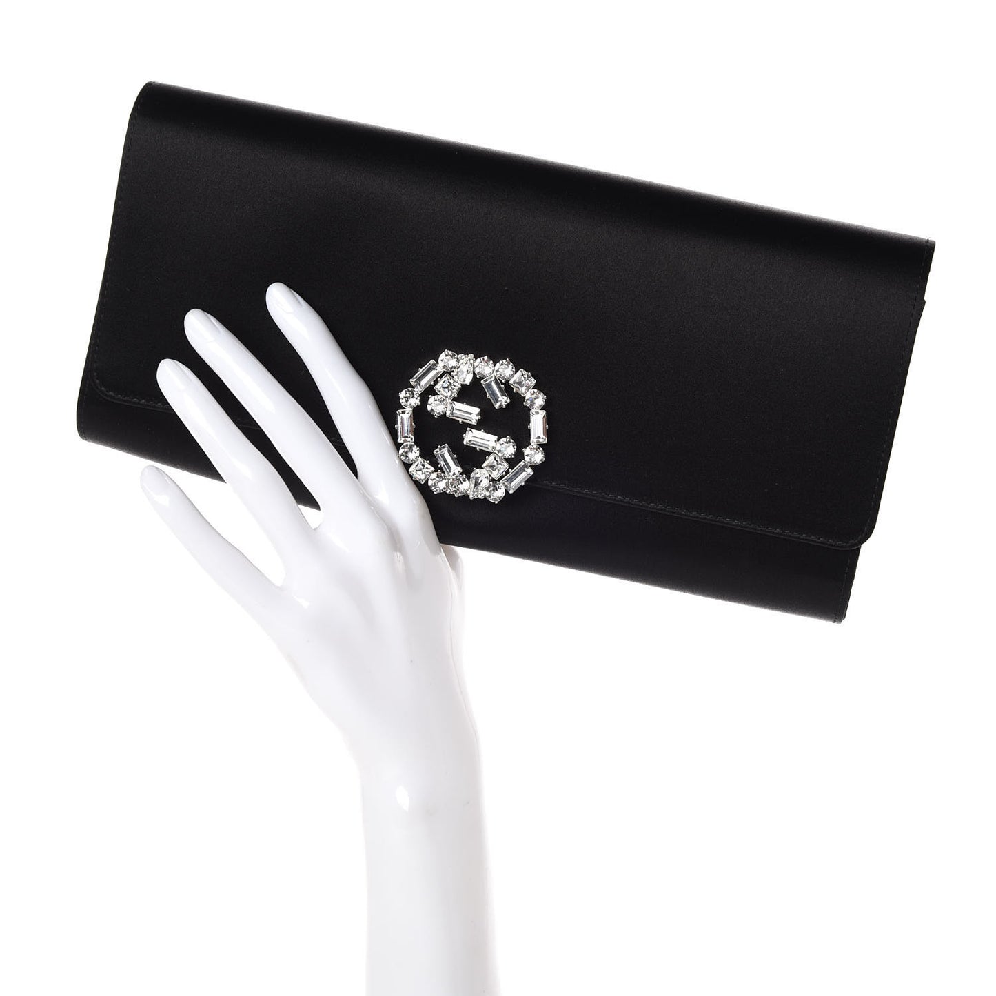 Satin Crystal GG Sparkling Clutch Black