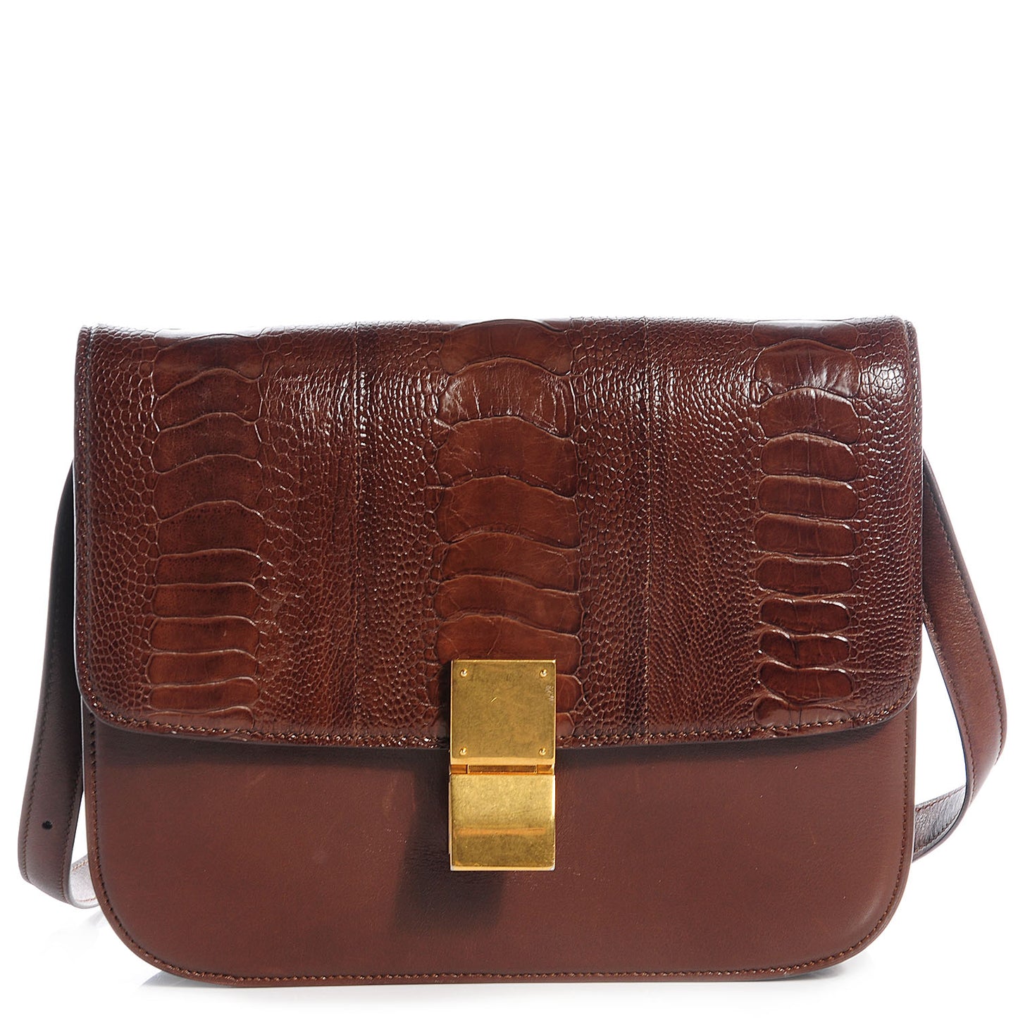 Ostrich Leg Medium Classic Box Flap Bag Havana