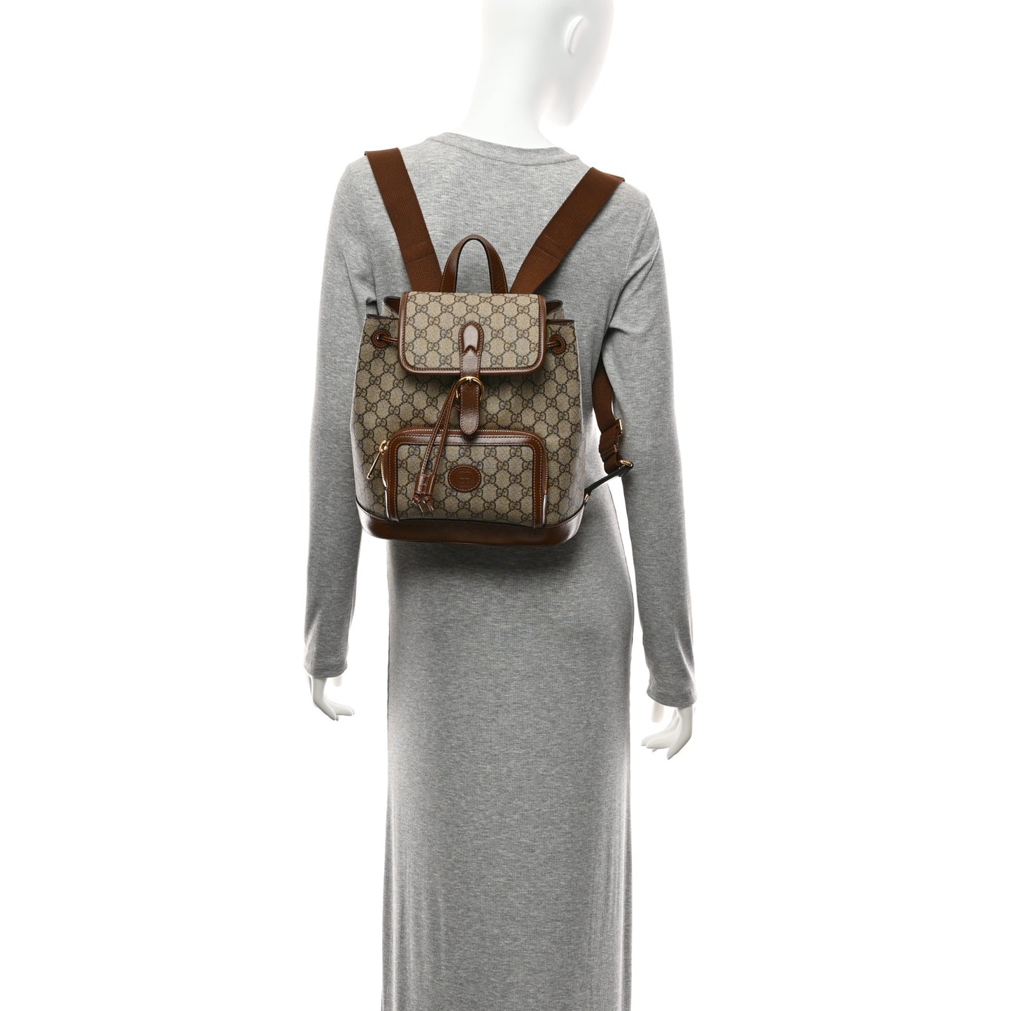 GG Supreme Monogram Azalea Calfskin Retro Interlocking G Buckle Backpack Beige Ebony Brown Sugar