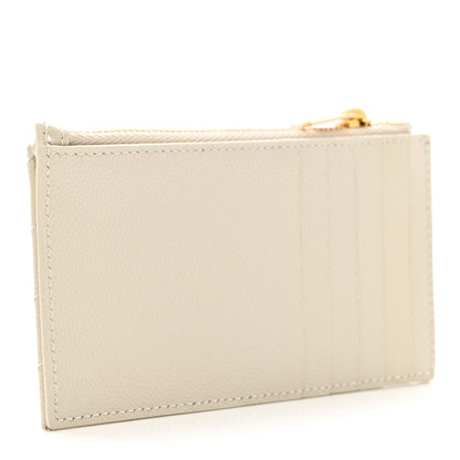 Saint Laurent Grain De Poudre Matelasse Chevron Monogram Fragments Zippered Card Case Blanc Vintage 2 of 6