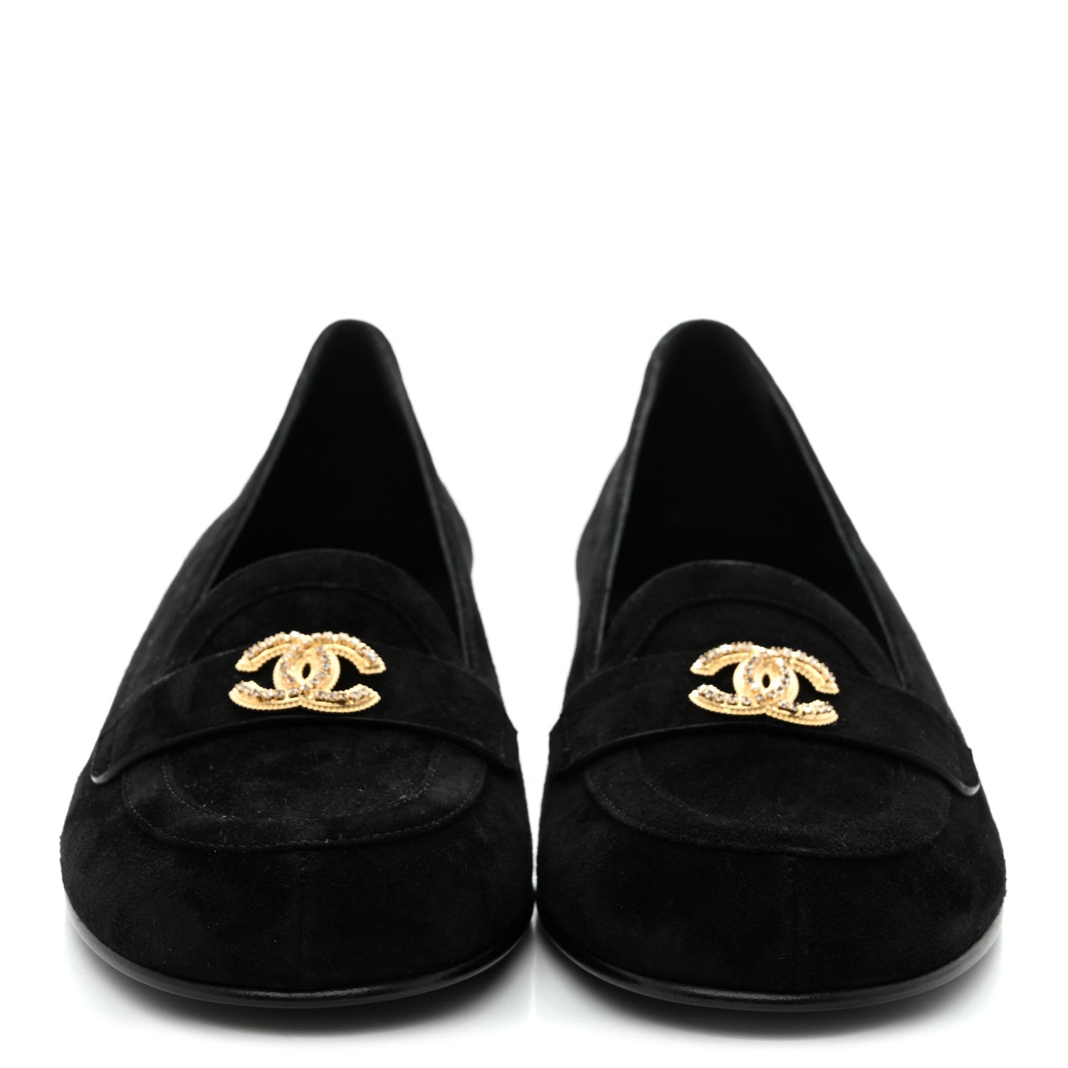 Chanel Suede Crystal CC Mocassin Loafers 39.5 Black 3 of 9