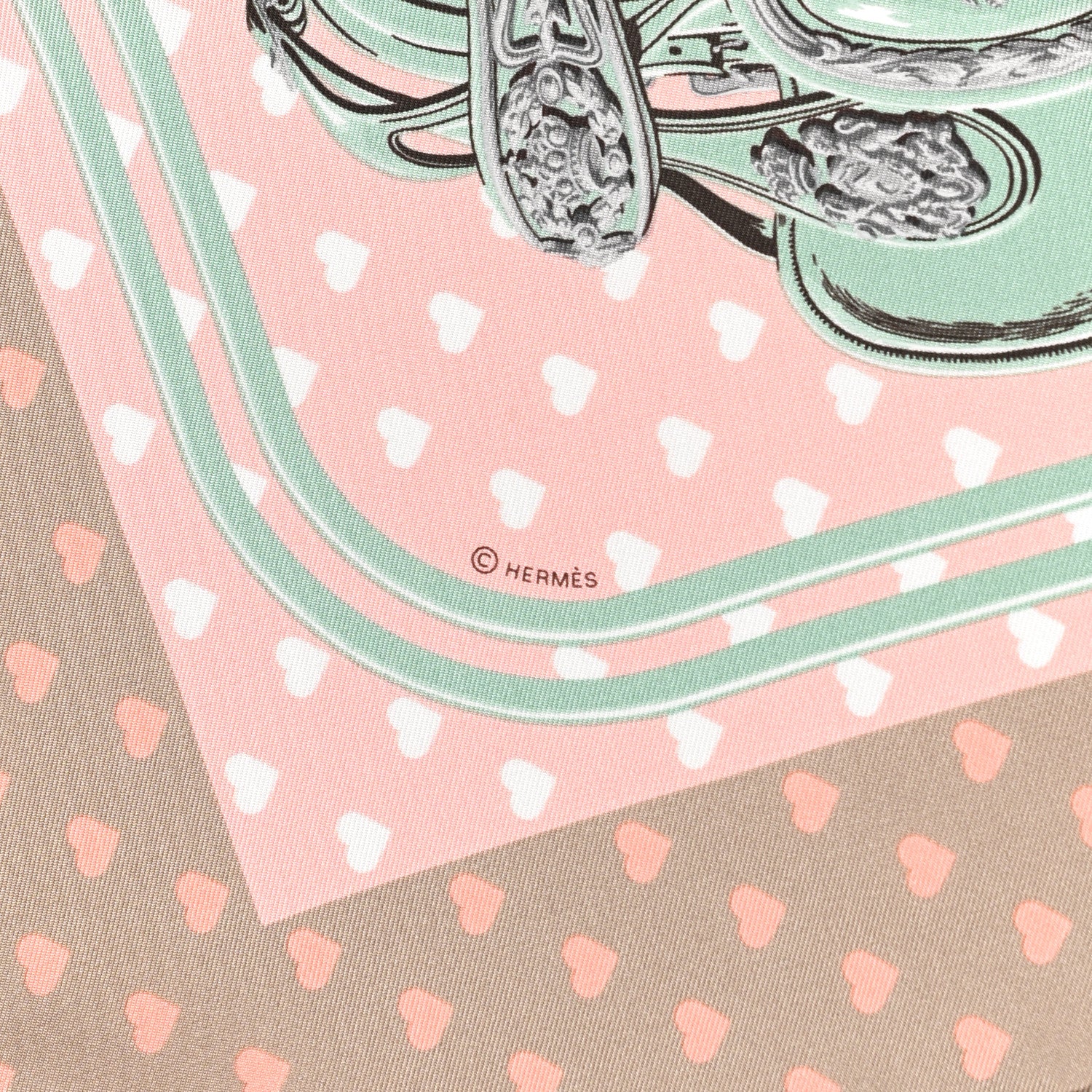 Hermes Silk Brides De Gala Love Pocket Square Beige Rose Dragee Vert Amande 4 of 4