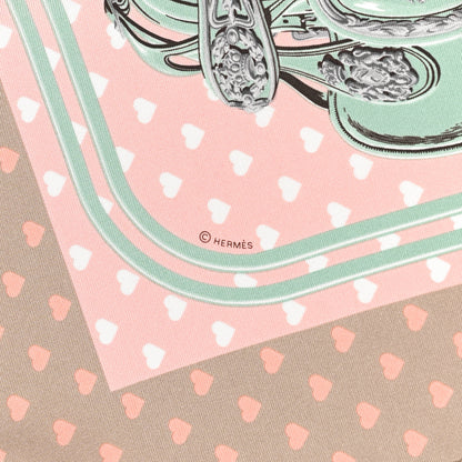 Hermes Silk Brides De Gala Love Pocket Square Beige Rose Dragee Vert Amande 4 of 4