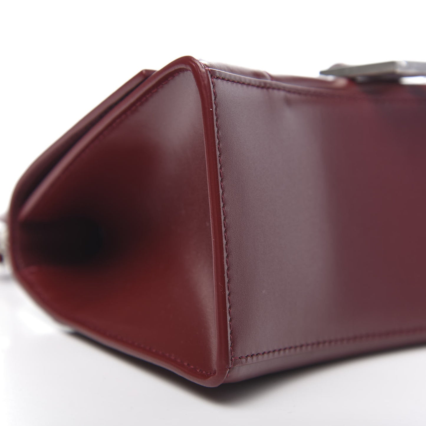Shiny Box Calfskin Small Hourglass Top Handle Bag Dark Red