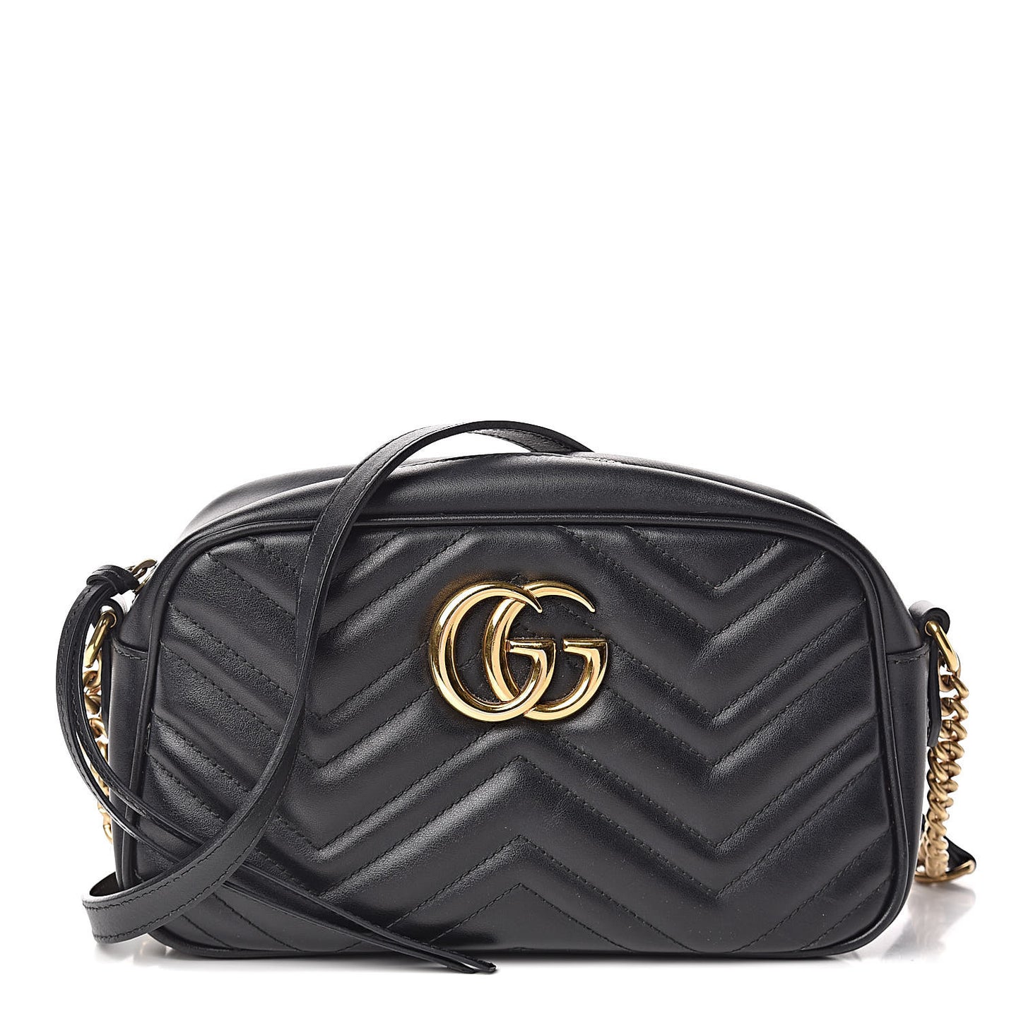 Calfskin Matelasse Small GG Marmont Chain Shoulder Bag Black