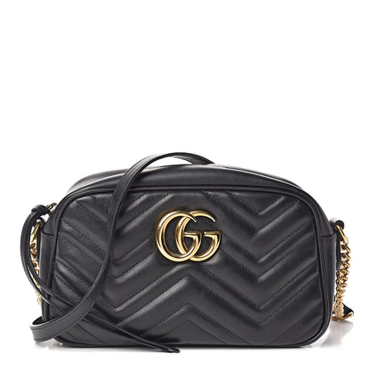 Gucci Calfskin Matelasse Small GG Marmont Chain Shoulder Bag Black 1 of 13
