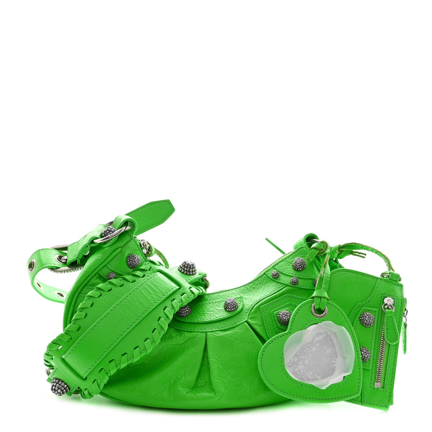 Balenciaga Agneau Arena Crystal Le Cagole Shoulder Bag XS Fluo Green 1 of 10