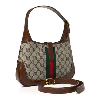 Gucci GG Supreme Monogram Azalea Calfskin Web Small Jackie 1961 Hobo Beige Ebony Brown Sugar 3 of 9