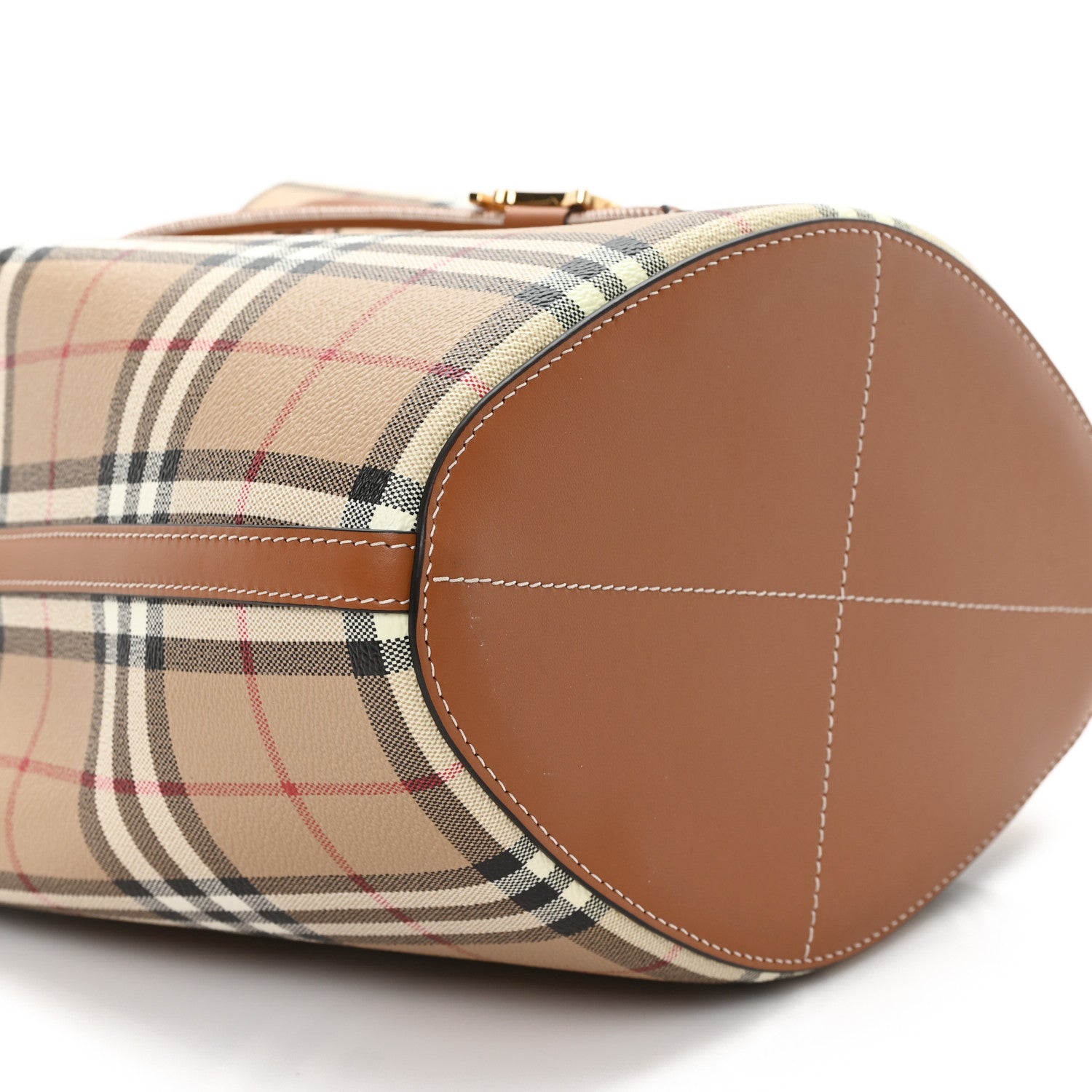 Burberry E-Canvas Vintage Check Small Drawstring Bucket Bag Briar Brown 8 of 9