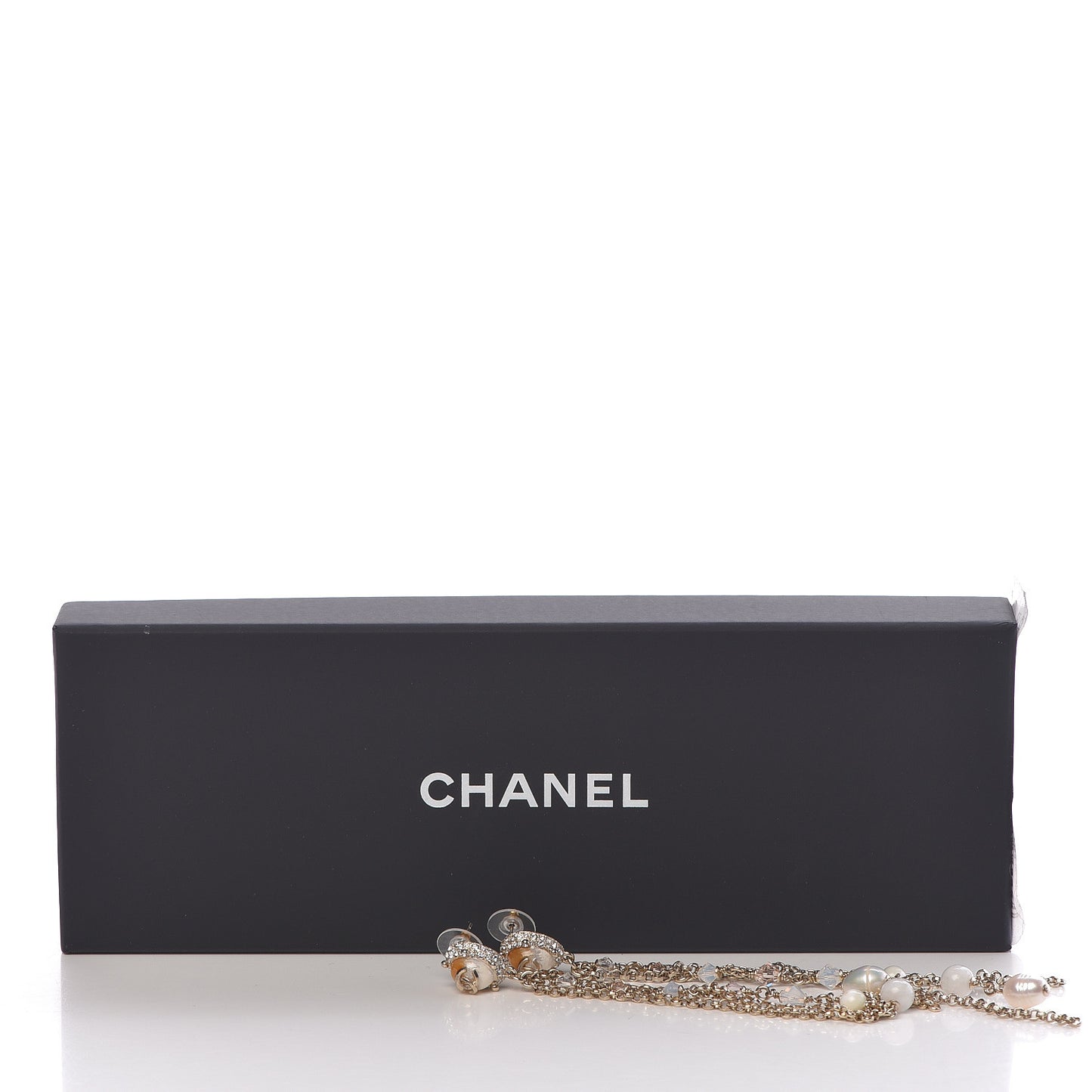Pearl Crystal CC Dangle Earrings Gold