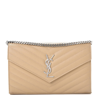 Saint Laurent Grain De Poudre Matelasse Chevron Monogram Chain Wallet Nude Powder 1 of 8