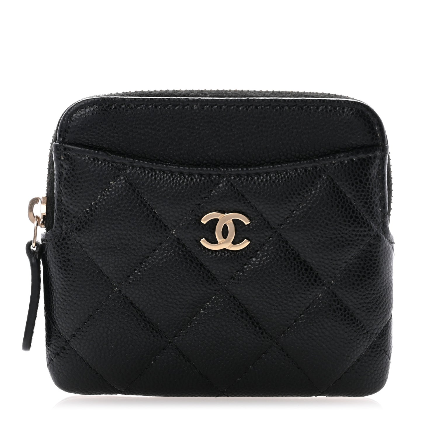 Caviar Quilted Zip Card Holder Wallet Black