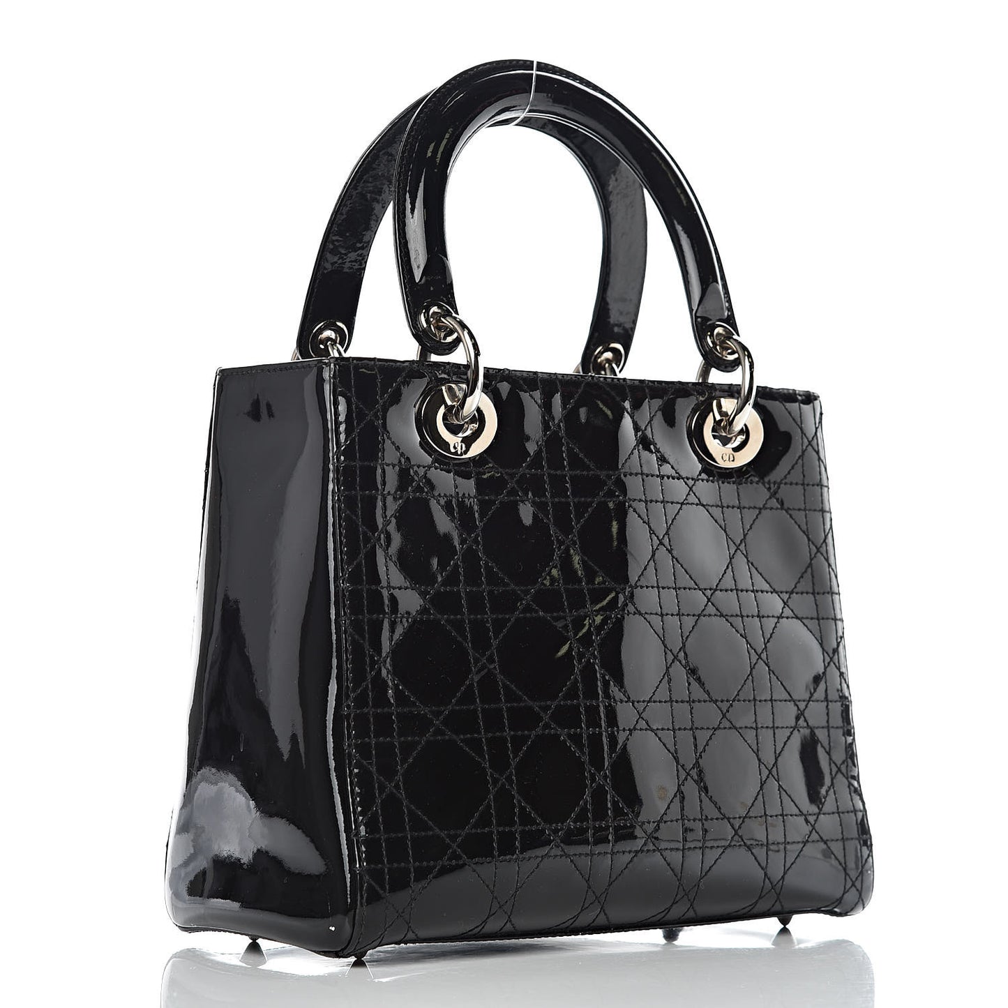 Patent Cannage Stitched Medium Lady Dior Black